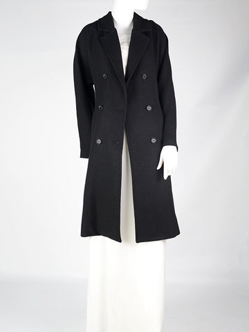 Airchics manteau en laine double boutonnage avec poches ceinture femme élégant noir